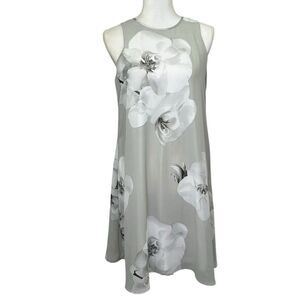 Calvin Klein Floral Sleeveless Lined Midi Dress in Gray and White Womens Size 8P